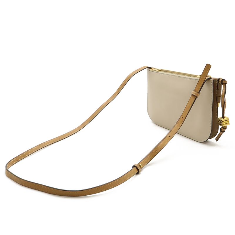 Loewe Anagram Gate Double Zip Pouch Pochette Shoulder Bag Leather Glazed Light