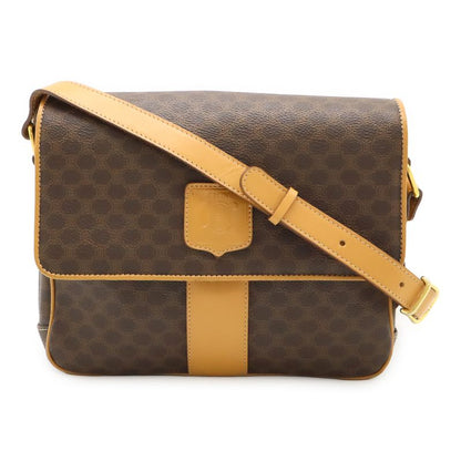 Celine Macadam Pattern Shoulder Bag Pochette Crossbody PVC Leather Dark Brown