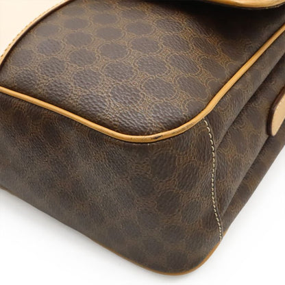 Celine Macadam Pattern Shoulder Bag Pochette Crossbody PVC Leather Dark Brown