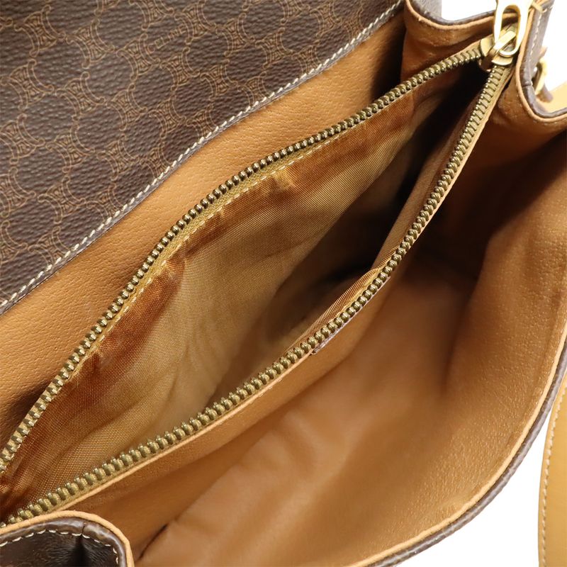 Celine Macadam Pattern Shoulder Bag Pochette Crossbody PVC Leather Dark Brown