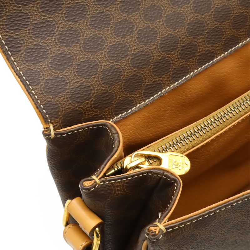 Celine Macadam Pattern Shoulder Bag Pochette Crossbody PVC Leather Dark Brown