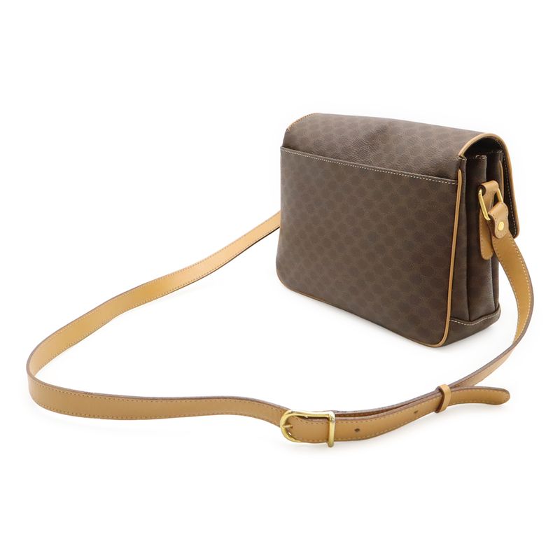 Celine Macadam Pattern Shoulder Bag Pochette Crossbody PVC Leather Dark Brown