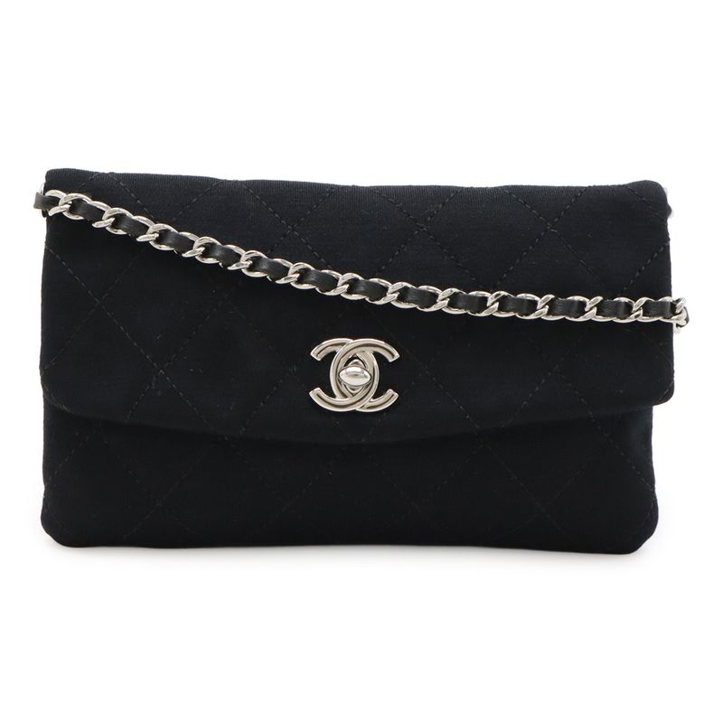 Chanel Matelasse Coco Mark Pochette Chain Shoulder Bag Cotton Black 2011