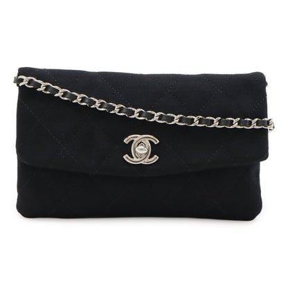 Chanel Matelasse Coco Mark Pochette Chain Shoulder Bag Cotton Black 2011