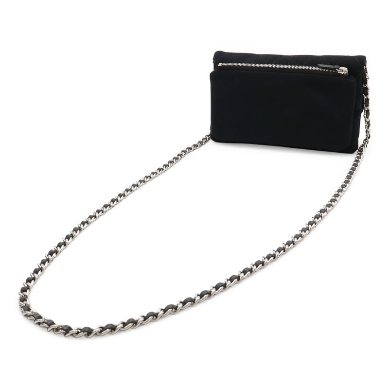 Chanel Matelasse Coco Mark Pochette Chain Shoulder Bag Cotton Black 2011