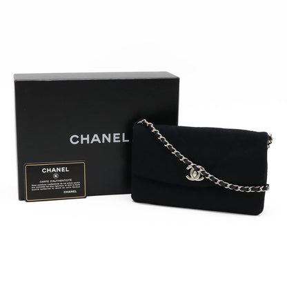 Chanel Matelasse Coco Mark Pochette Chain Shoulder Bag Cotton Black 2011
