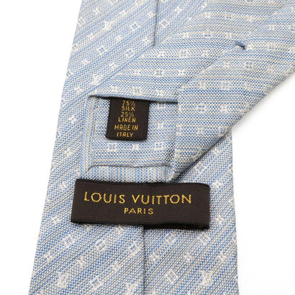 Louis Vuitton Monogram Striped Tie 75% Silk 25% Linen Light Blue M78570