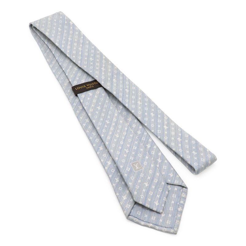 Louis Vuitton Monogram Striped Tie 75% Silk 25% Linen Light Blue M78570