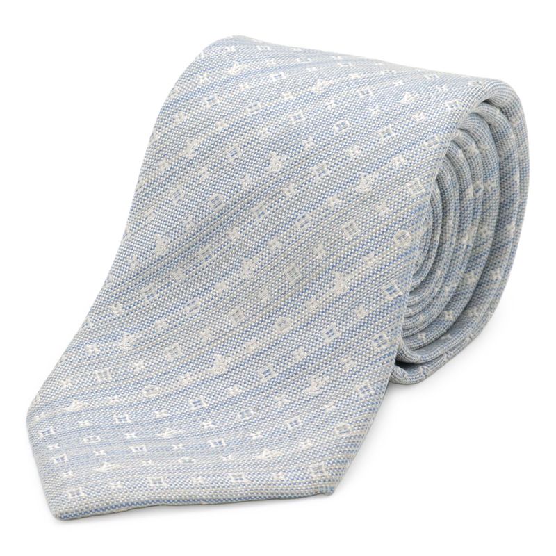 Louis Vuitton Monogram Striped Tie 75% Silk 25% Linen Light Blue M78570