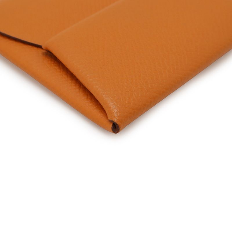 Hermes Bastia Coin Case Coin Purse Vaux Epson Leather Orange Silver Hardware