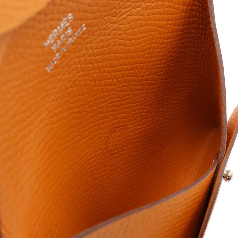 Hermes Bastia Coin Case Coin Purse Vaux Epson Leather Orange Silver Hardware