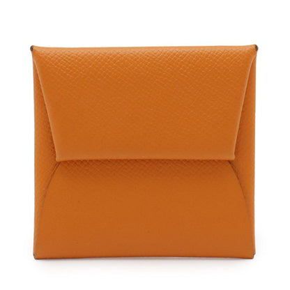 Hermes Bastia Coin Case Coin Purse Vaux Epson Leather Orange Silver Hardware