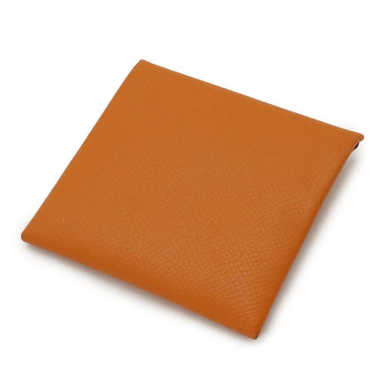 Hermes Bastia Coin Case Coin Purse Vaux Epson Leather Orange Silver Hardware