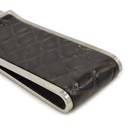 Gucci Money Clip Bill Clip Billfold Croc Shape Pressed Leather Dark Brown