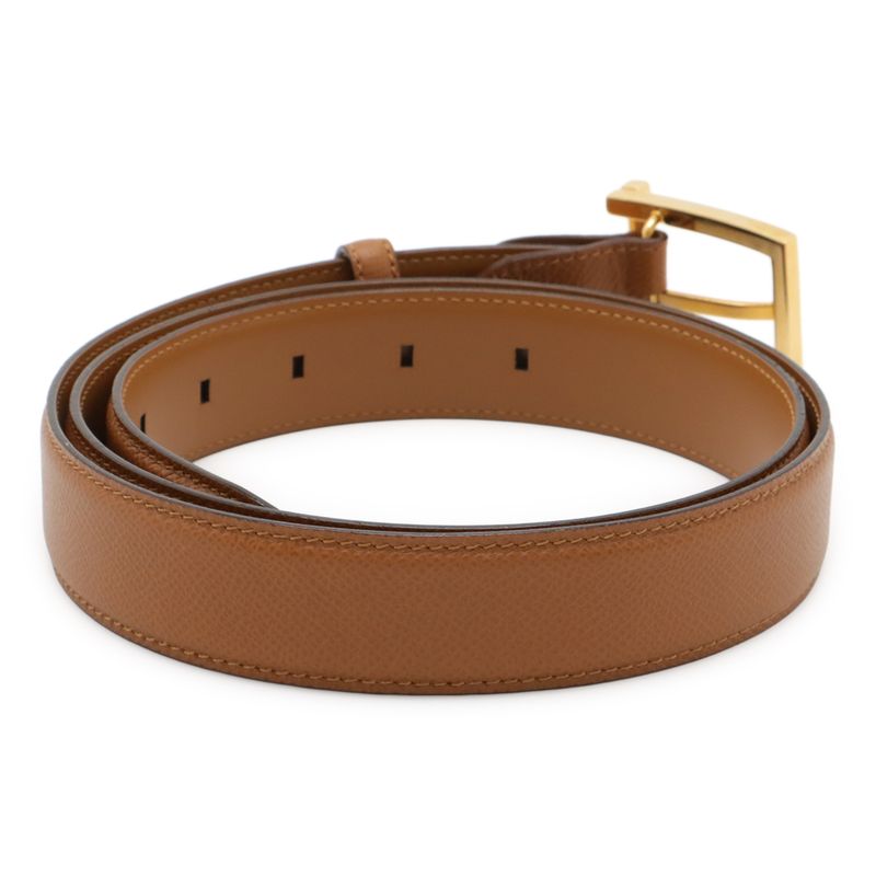 Bvlgari Logo Square Buckle Belt Leather Light Brown Gold Hardware Actual Size