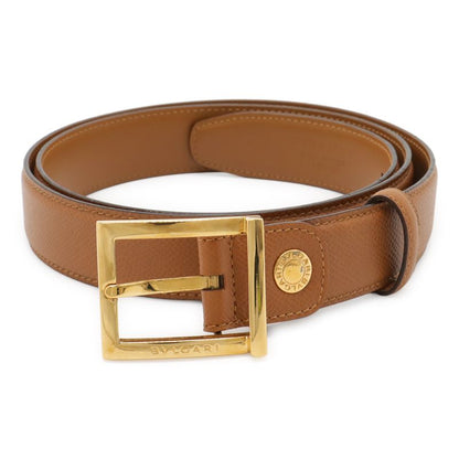 Bvlgari Logo Square Buckle Belt Leather Light Brown Gold Hardware Actual Size