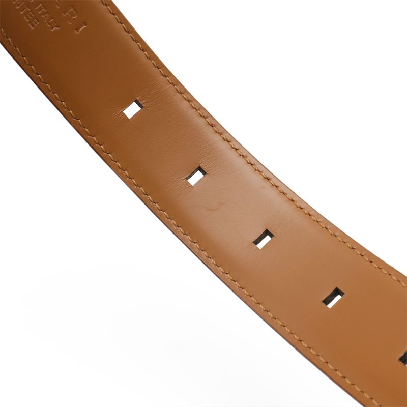 Bvlgari Logo Square Buckle Belt Leather Light Brown Gold Hardware Actual Size