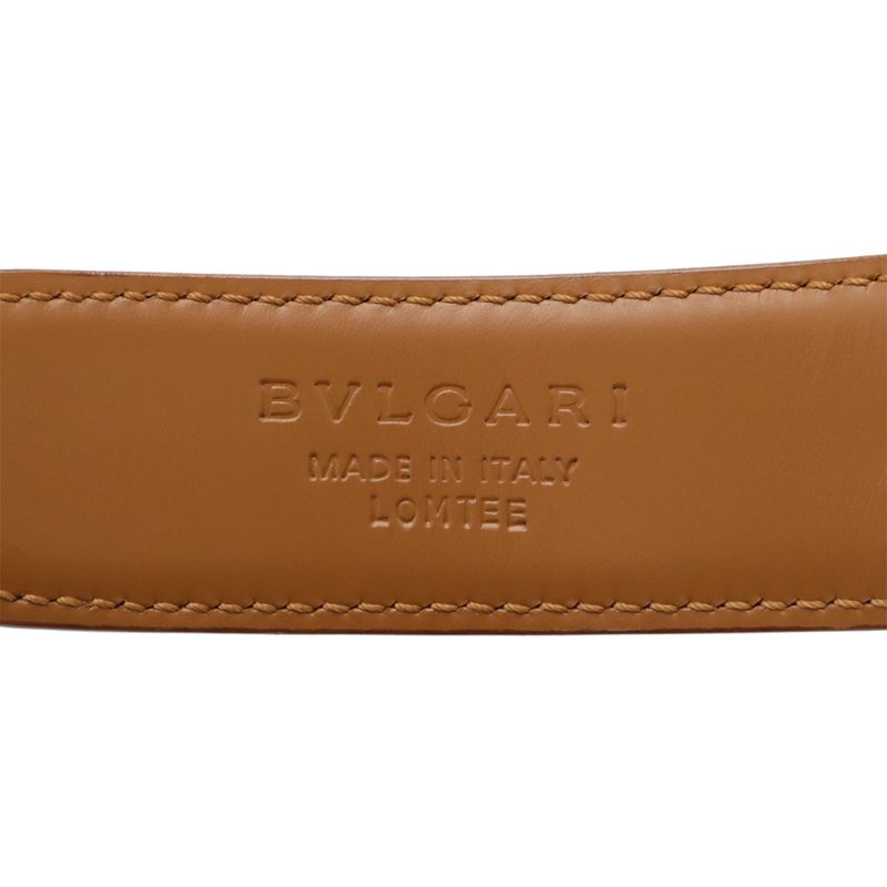 Bvlgari Logo Square Buckle Belt Leather Light Brown Gold Hardware Actual Size
