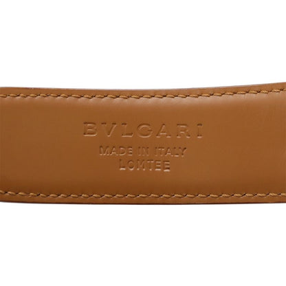Bvlgari Logo Square Buckle Belt Leather Light Brown Gold Hardware Actual Size