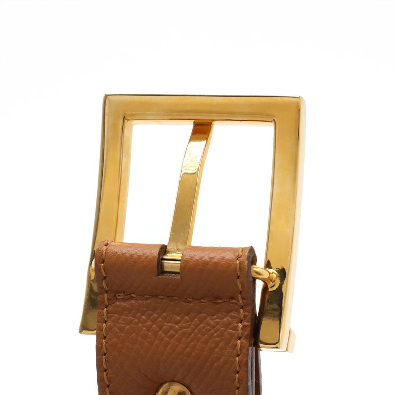Bvlgari Logo Square Buckle Belt Leather Light Brown Gold Hardware Actual Size