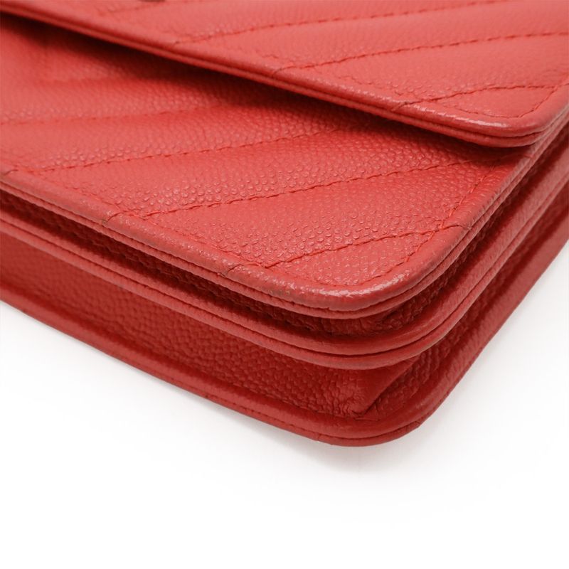 Chanel V-Stitched Chevron Chain Wallet Shoulder Bag Pochette Caviar Skin