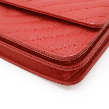 Chanel V-Stitched Chevron Chain Wallet Shoulder Bag Pochette Caviar Skin