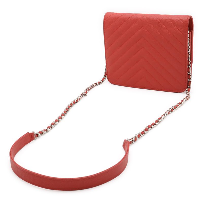 Chanel V-Stitched Chevron Chain Wallet Shoulder Bag Pochette Caviar Skin