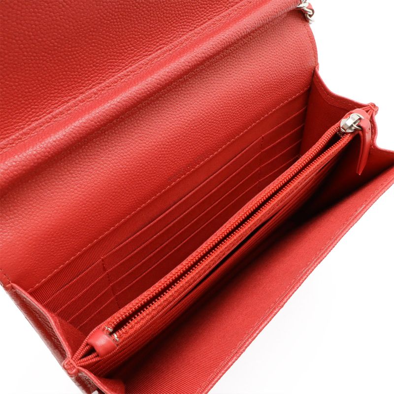 Chanel V-Stitched Chevron Chain Wallet Shoulder Bag Pochette Caviar Skin