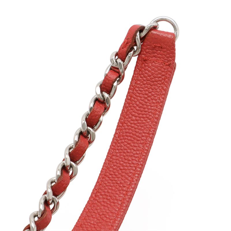 Chanel V-Stitched Chevron Chain Wallet Shoulder Bag Pochette Caviar Skin