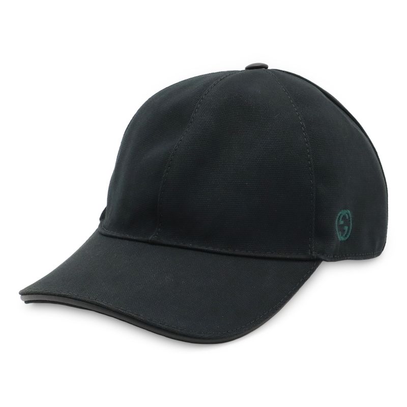 Gucci Interlocking G GG Logo Baseball Cap Hat Cotton Canvas Black L Size 387554