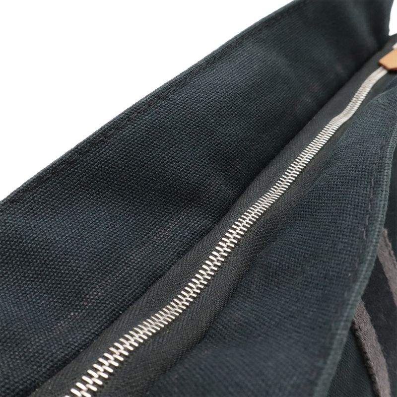 Hermes Fourre Tout Clutch Bag Second Bag Pouch Canvas Leather Black Gray