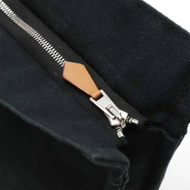 Hermes Fourre Tout Clutch Bag Second Bag Pouch Canvas Leather Black Gray