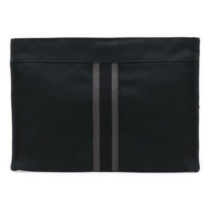 Hermes Fourre Tout Clutch Bag Second Bag Pouch Canvas Leather Black Gray