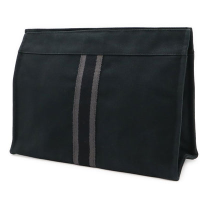 Hermes Fourre Tout Clutch Bag Second Bag Pouch Canvas Leather Black Gray