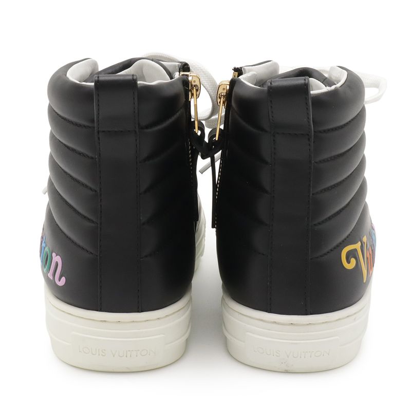 Louis Vuitton Stella Line Sneakers Logo Shoes High Cut Side Zip Leather Black