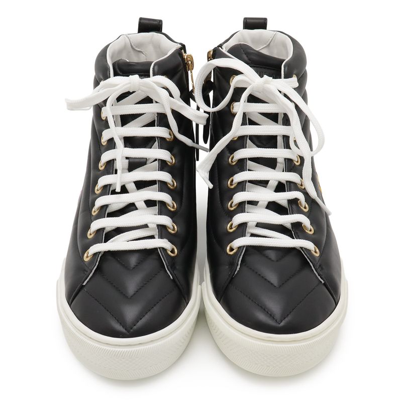 Louis Vuitton Stella Line Sneakers Logo Shoes High Cut Side Zip Leather Black