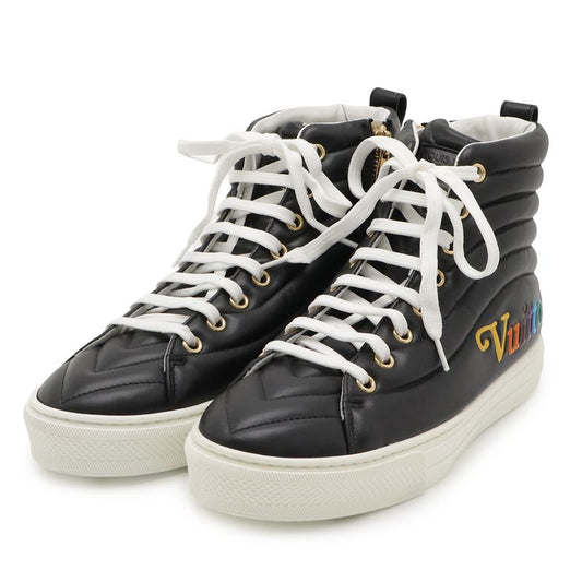 Louis Vuitton Stella Line Sneakers Logo Shoes High Cut Side Zip Leather Black