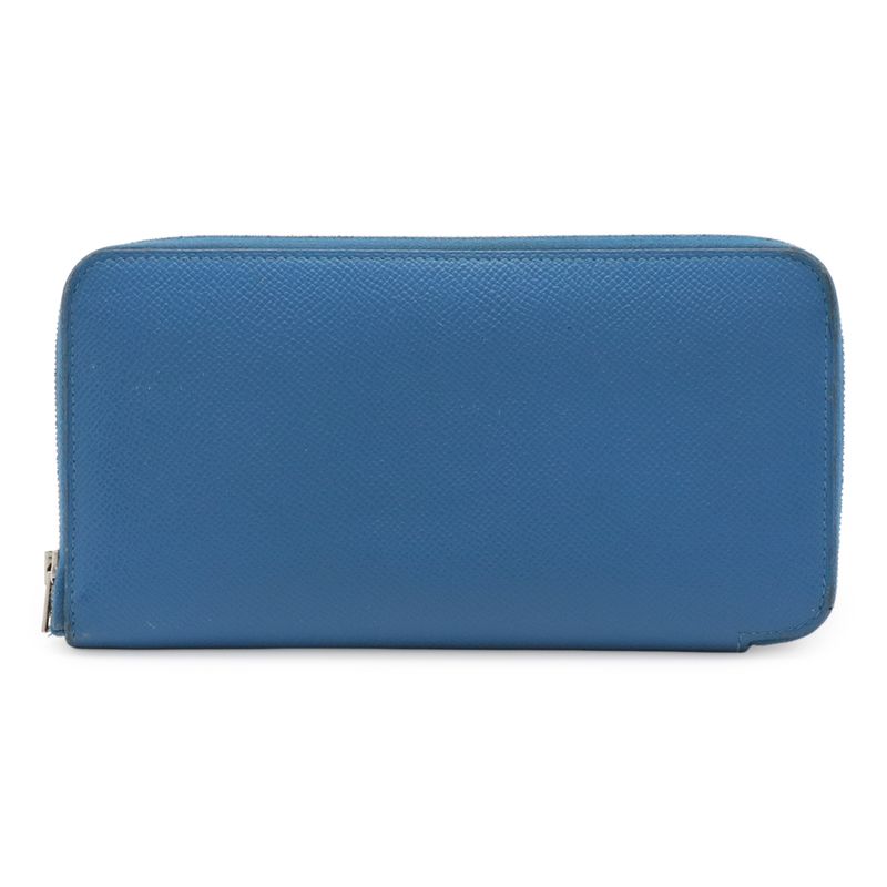 Hermes Azap Long Silk Inn Round Zipper Long Wallet Vaux Epson Leather Blue