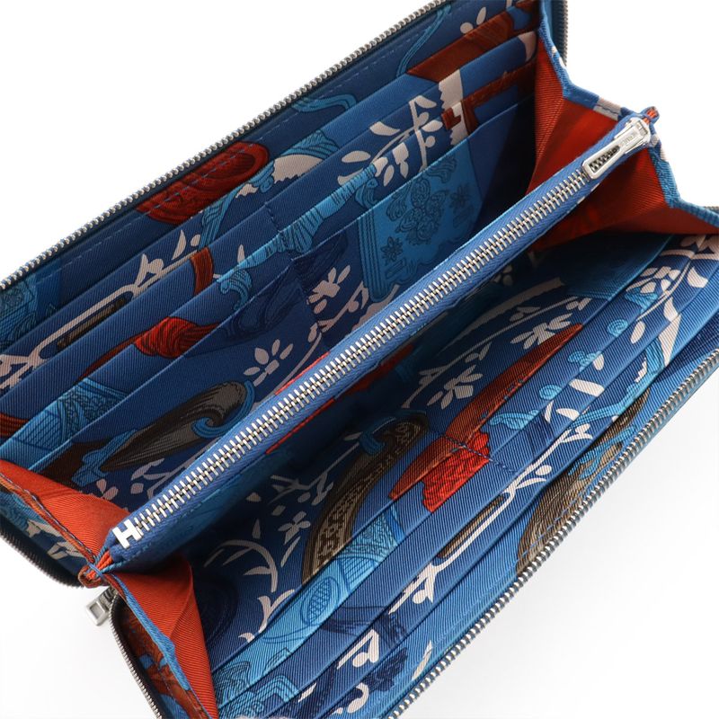 Hermes Azap Long Silk Inn Round Zipper Long Wallet Vaux Epson Leather Blue