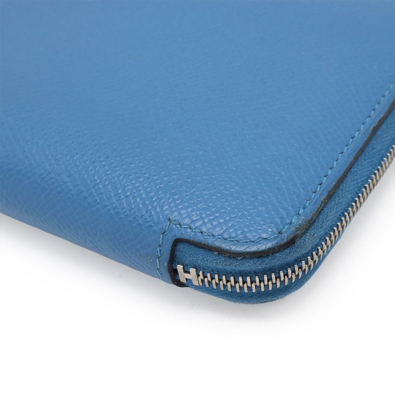 Hermes Azap Long Silk Inn Round Zipper Long Wallet Vaux Epson Leather Blue