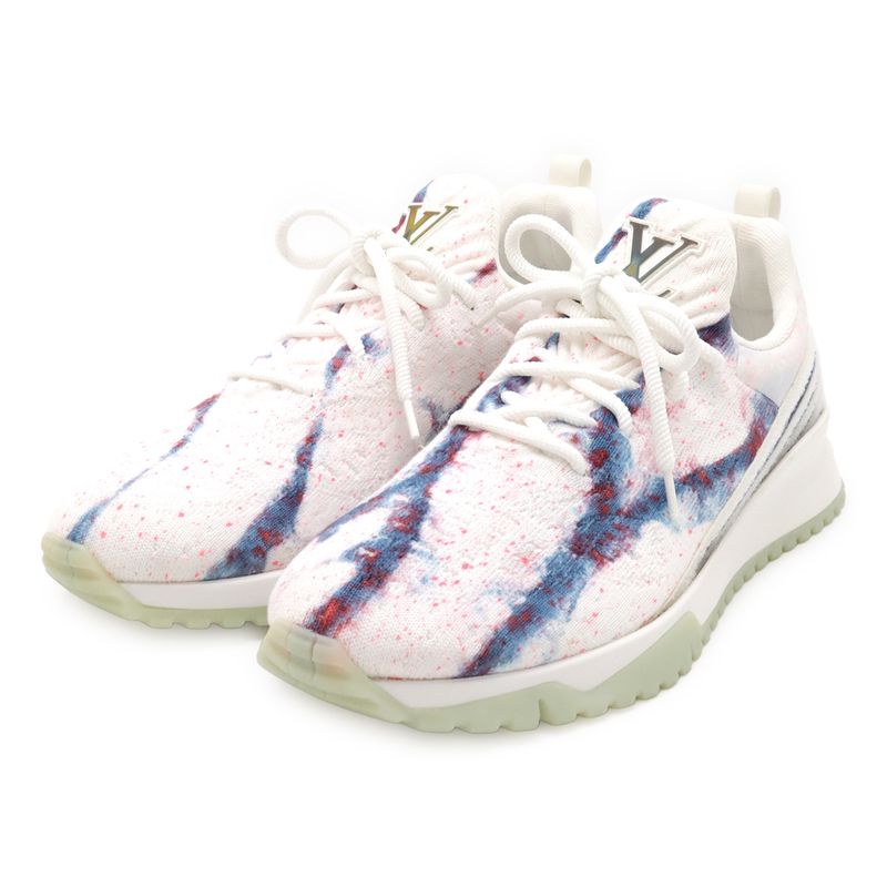 Louis Vuitton Vnr Line Sneakers Fabric White Blue Pink #7 1 2 Size Approx 26cm