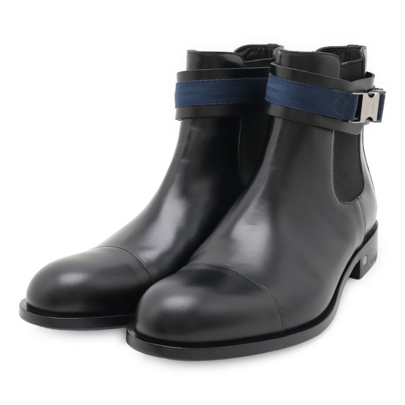 Louis Vuitton Ankle Belt Side Gore Short Boots Men's Black Blue #8 1 2 27.5cm