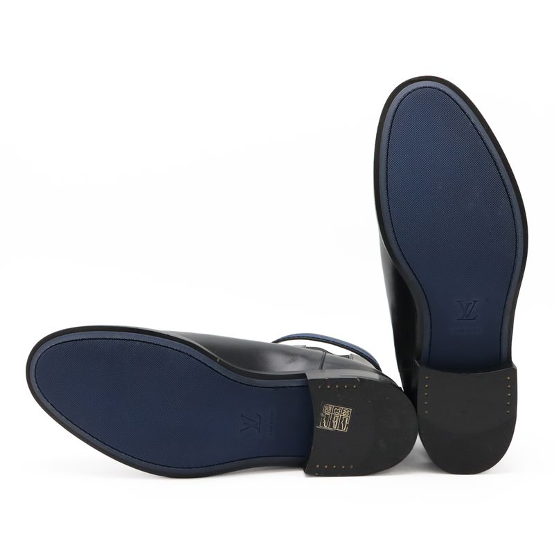 Louis Vuitton Ankle Belt Side Gore Short Boots Men's Black Blue #8 1 2 27.5cm