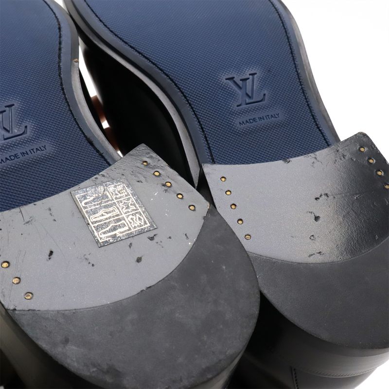 Louis Vuitton Ankle Belt Side Gore Short Boots Men's Black Blue #8 1 2 27.5cm