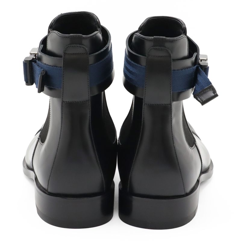 Louis Vuitton Ankle Belt Side Gore Short Boots Men's Black Blue #8 1 2 27.5cm