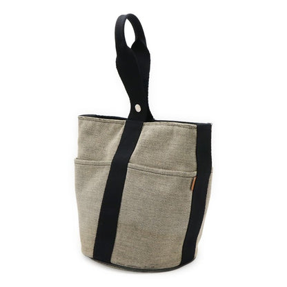 Hermes Saxo MM Handbag Toile Ashe Beige Black Silver Hardware