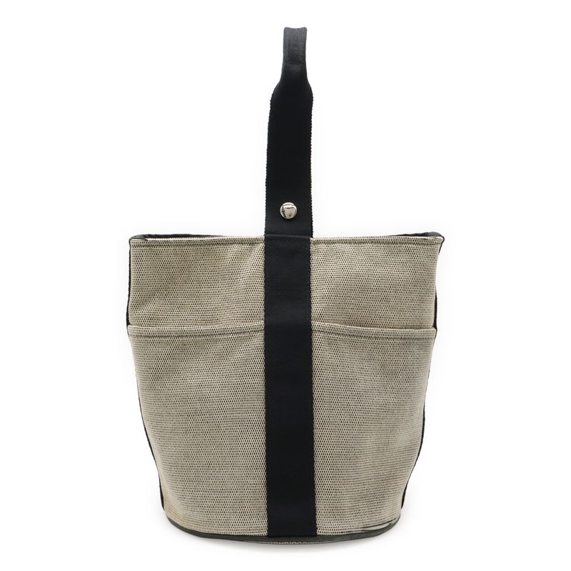 Hermes Saxo MM Handbag Toile Ashe Beige Black Silver Hardware