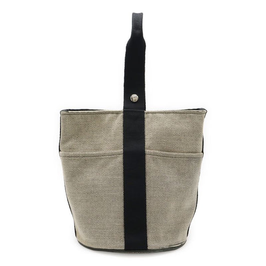 Hermes Saxo MM Handbag Toile Ashe Beige Black Silver Hardware