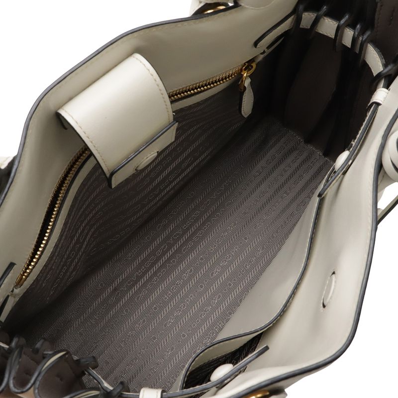 Prada Bibliotheque Tote Bag Shoulder Bag 2way City Calf Leather Talco Off White