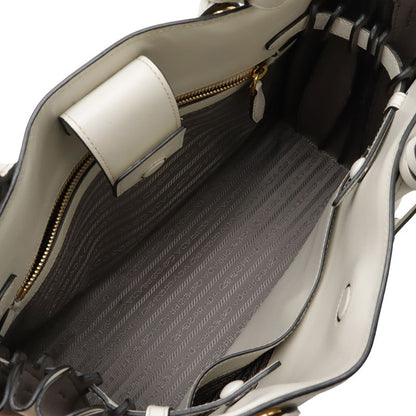 Prada Bibliotheque Tote Bag Shoulder Bag 2way City Calf Leather Talco Off White